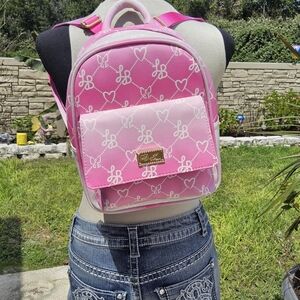 BETSEY JOHNSON LUV BETSEY LOGO PINK n WHITE BACKPACK